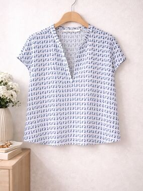 Contemporaine Simons Nautical Seahorse Blouse Blue White L